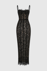 freda Lace Corset maxi Dress in black