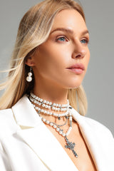Julia Triple Pearls Cross Necklace