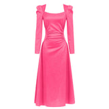 square neck pleated Maxi Dress in pink
