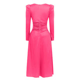 square neck pleated Maxi Dress in pink