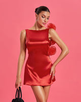 zenobia Floral Detail Mini Satin mini Dress in red