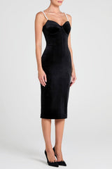 Velvet Pearl Embellished Midi Dress