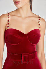 Kalene Diamante Chain Velvet Jumpsuit