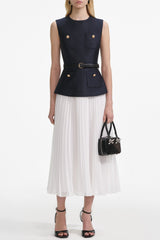 Sleeveless Belted Chiffon Midi Dress