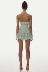 Kyrie Halter Floral Ruffle Mini Dress - Green