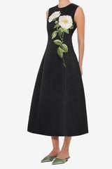 kate floral print Embellished Sleeveless Midi Dress in black