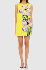 Yvonne Appliqué Floral Mini Dress in Yellow