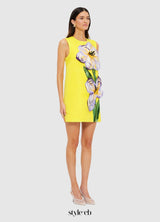 Yvonne Appliqué Floral Mini Dress in Yellow