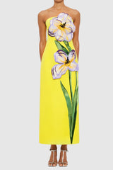 suzanne Appliqué Floral Bustier Maxi Dress in yellow