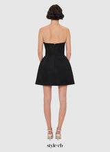 Rosario Appliqué Floral Bustier Mini Dress in black