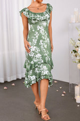 Lace Collar Floral Print Asymmetrical Hem Dress