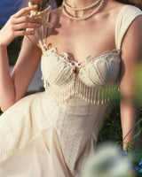 atalanta embellished flared mini dress in cream-white