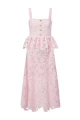 Pink Lace Peplum Midi Dress