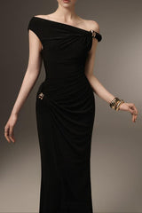 Deline Sheath Gathered Spandex Ankle Length Dress