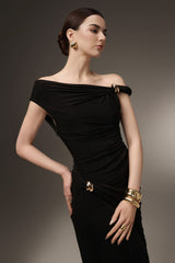 Deline Sheath Gathered Spandex Ankle Length Dress