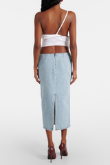 xaviera Floral Appliqué Denim Midi Skirt