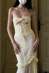 Mesh Cutout Corset Maxi Dress - Yellow