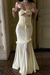 Mesh Cutout Corset Maxi Dress - Yellow
