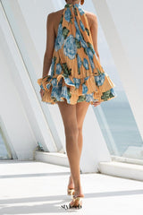 tina multicolor Double-layer ruffled halter neck mini dress