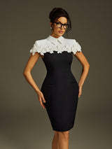 alma Collar Flower Mini Dress In Black