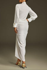 leona Long Sleeve Ruched Midi Dress in white