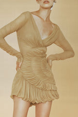 Lyre Mesh Shirred Mini Dress