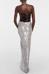 Lyric Sequin Floral Slit Maxi Skirt