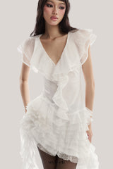 moira irregular ruffled mini dress in white