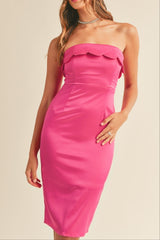 Satin Strapless Mini Dress In Rose Red