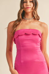 Satin Strapless Mini Dress In Rose Red