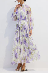 murray Floral Print Long Sleeve Chiffon Maxi Dress