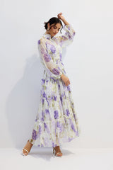 murray Floral Print Long Sleeve Chiffon Maxi Dress