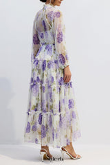 murray Floral Print Long Sleeve Chiffon Maxi Dress