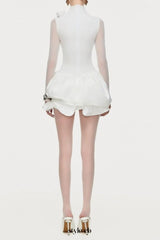 3d flower hem Mesh mini dress in white
