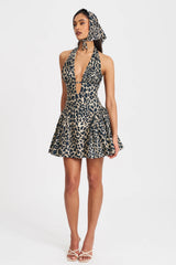 Cheetah Print Halter Linen Mini Dress