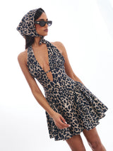 Cheetah Print Halter Linen Mini Dress