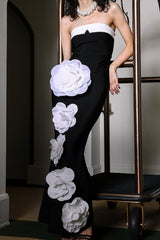 Makala 3d Flower Fishtail Maxi Bandage Dress in black