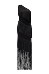 Malik One Shoulder Fringe Maxi Bandage Dress