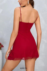 Mesh Sleeveless Straps Corset Mini Dresses