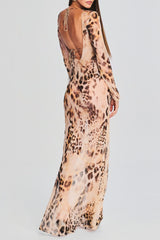 winni Leopard Backless Silk Maxi Dress