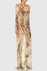 winni Leopard Backless Silk Maxi Dress