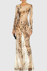 winni Leopard Backless Silk Maxi Dress