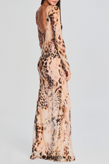 winni Leopard Backless Silk Maxi Dress