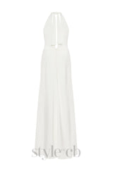 RACHEL WHITE HALTER SATIN BACK CUTOUT MAXI DRESS