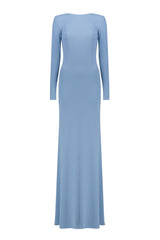 vicky Knitted long sleeves backless bodycon maxi dress in blue