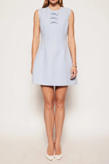 Tweed Bow embellished sleeveless mini dress in blue