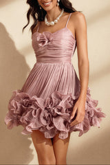 Naiya Spaghetti Flower Ruffle Mini Dress In Pink