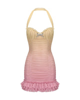 joyce pleated hem mini dress in Gradient yellow