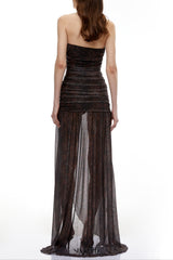 sylvia bling rhinestone Embellished Ruched  strapless Maxi Dress in Black