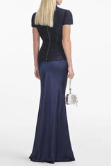 Navy Metallic Boucle Maxi Dress